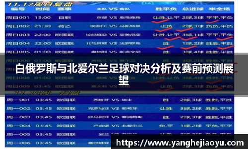 白俄罗斯与北爱尔兰足球对决分析及赛前预测展望